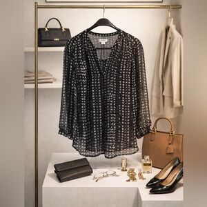 Old Navy Black Sheer Polka Dot Blouse